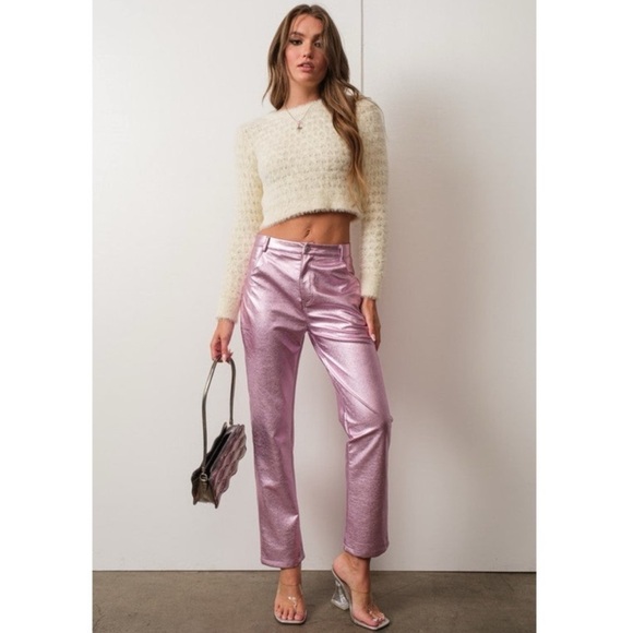 House of Harlow 1960 Pants - House of Harlow 1960 Faux Leather Pink Metallic Straight Leg Pants Size 10 NWT